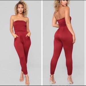 Fashion Nova Sexy Red Strapless Jumpsuit Sz M